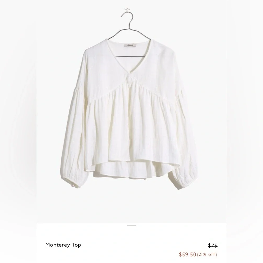 Madewell White Monterey V-Neck Peasant Blouse